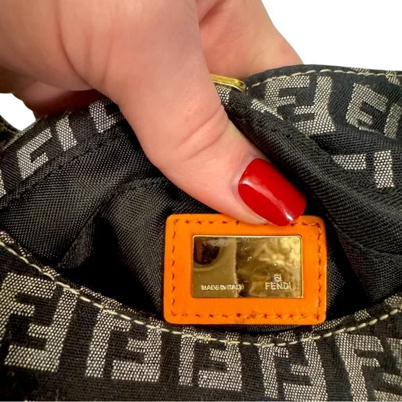 New Auth Fendi zucchino Monogram mini hobo Shoulder Bag orange black logo canvas - Picture 8 of 16